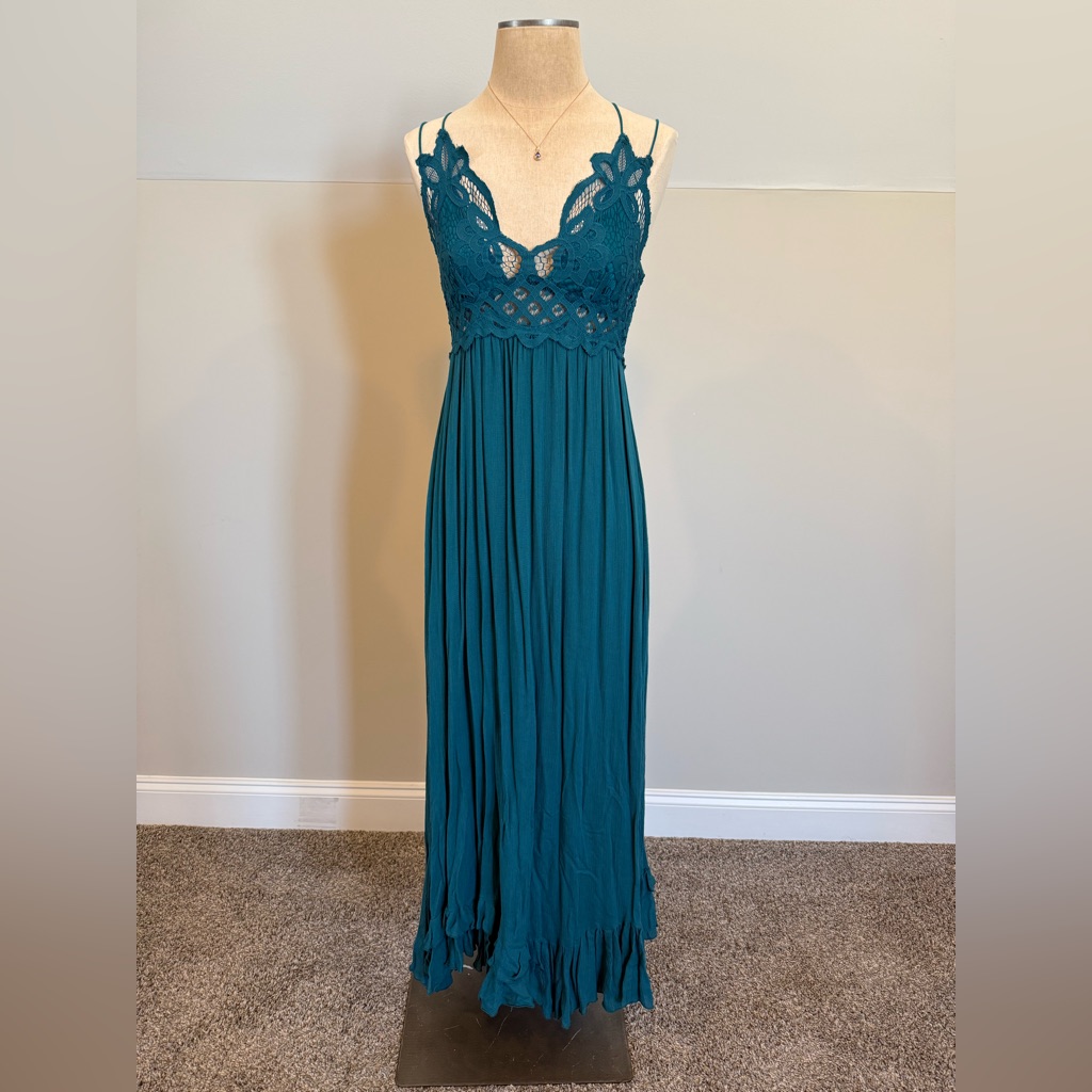 Nwt! Free People Elegant Teal Lace Maxi Dress